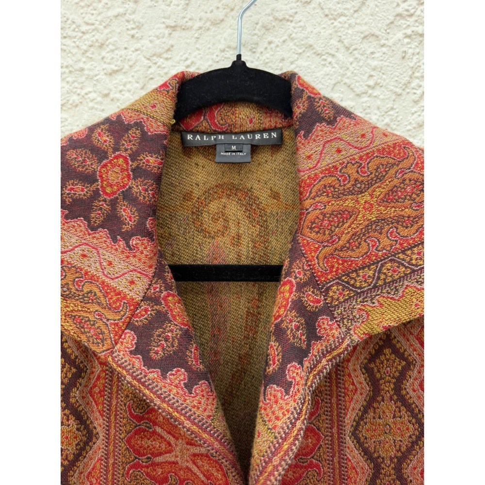 Vintage Ralph Lauren Wool Silk Paisley Tapestry Duster Coat Red Made in Italy - Picture 11 of 12